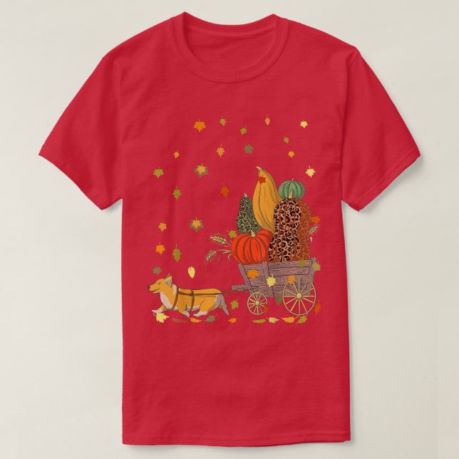 Camiseta Corgi Pumpkin Leopardo Perro Lover Fall Leaves Gra (Diseño del anverso)