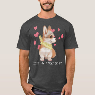 Camiseta Corgi Puppy Love At 1Sight Watercolor Corazones De