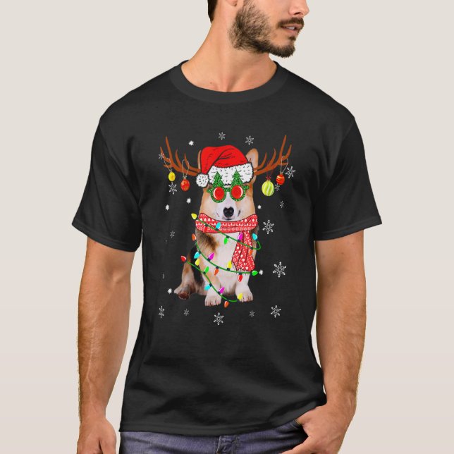 Camiseta Corgi Reno Perro Gorro de Santa Navidad (Anverso)