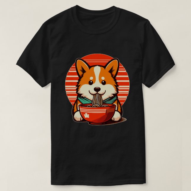 Camiseta Corgi retro lindo come ramal de fideos (Diseño del anverso)