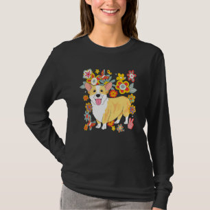 Camiseta Corgi Retro Vibra Flor Signo de Paz Vintage 60s 70