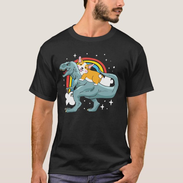Camiseta Corgi Riding Dinosaur (Anverso)