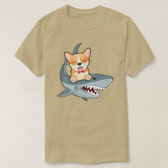 Camiseta Corgi Riding Shark Space Galay Jawsome402 (Diseño del anverso)