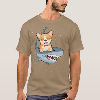 Camiseta Corgi Riding Shark Space Galay Jawsome402