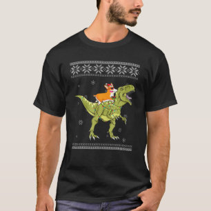 Camiseta Corgi Riding T Rex Dinosaurios Navidades Rayos Xma