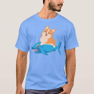 Camiseta Corgi Riding Tiburón Dueño de Perro Mascota Padre 