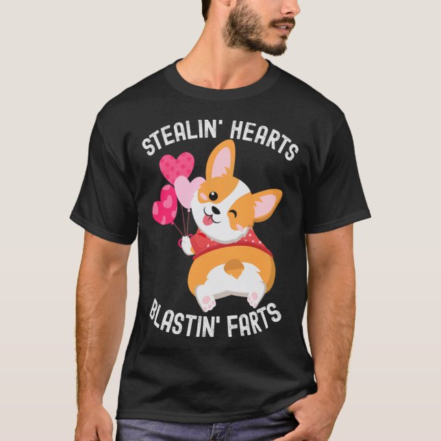 Camiseta Corgi Rompiendo Corazones Explosión de Pedos Día d (Anverso)