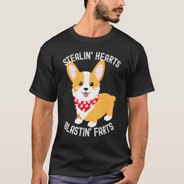 Camiseta Corgi Rompiendo Corazones Explosión de Pedos Día d (Anverso)