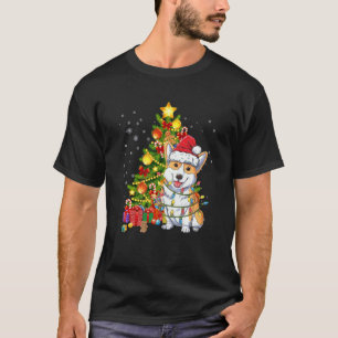 Camiseta Corgi Santa Chirstmas Árbol Luz Navidad Niños Chic