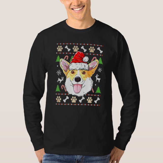Camiseta Corgi Santa Christmas Tree Enfoca la Navidad Chico (Anverso)