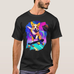 Camiseta Corgi Skateboarding En El Espacio Ultraterrestre R