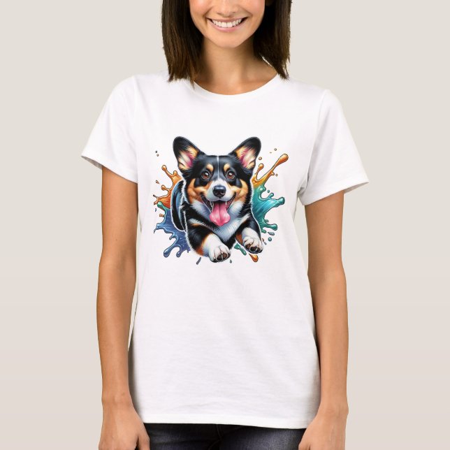 Camiseta Corgi Splash de color (Anverso)