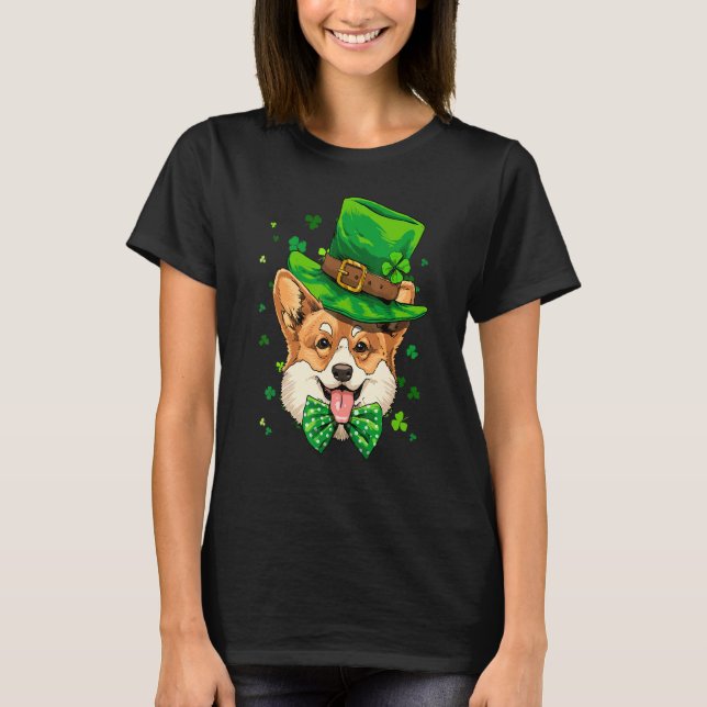 Camiseta Corgi St Patrick's Day Leprechaun Shamrock Corgi   (Anverso)