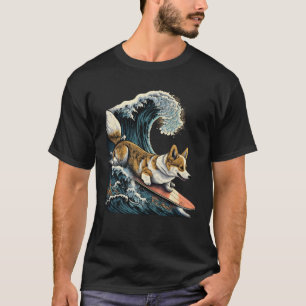Camiseta Corgi Surfing Kanagawa Japonés La gran ola