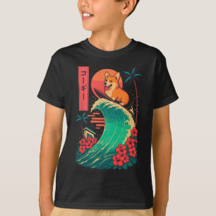 Camiseta Corgi Surfing Ola Japonesa 