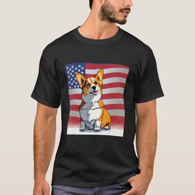 Camiseta Corgi tees Corgi dog with American flag USA patrio (Anverso)