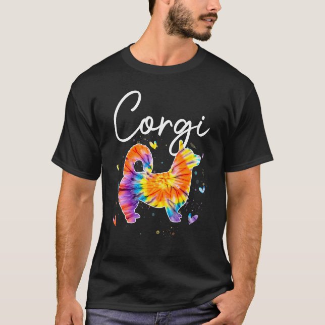 Camiseta Corgi Tie Dye Perro Arcoíris   (Anverso)