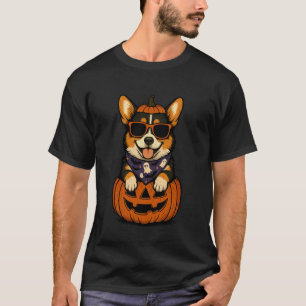Camiseta Corgi Tricolor Espeluznante Calabaza de Halloween 
