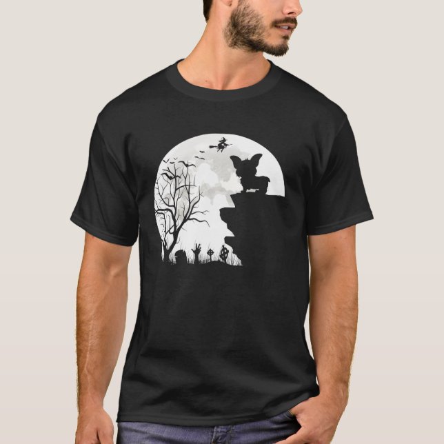 Camiseta Corgi Under Moon Halloween Dog (Anverso)