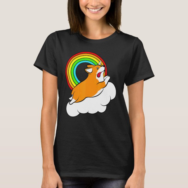 Camiseta Corgi Unicornio Arcoíris (Anverso)
