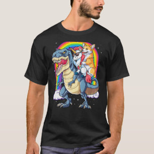 Camiseta Corgi Unicornio Montando Dinosaurio Rex Hombres Mu