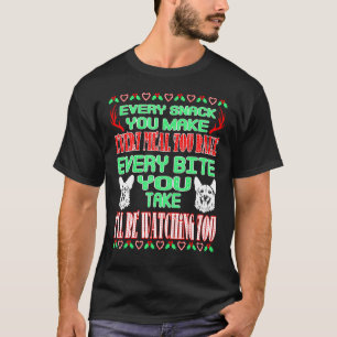 Camiseta Corgi vigilando cada bocado que tomas Navidad