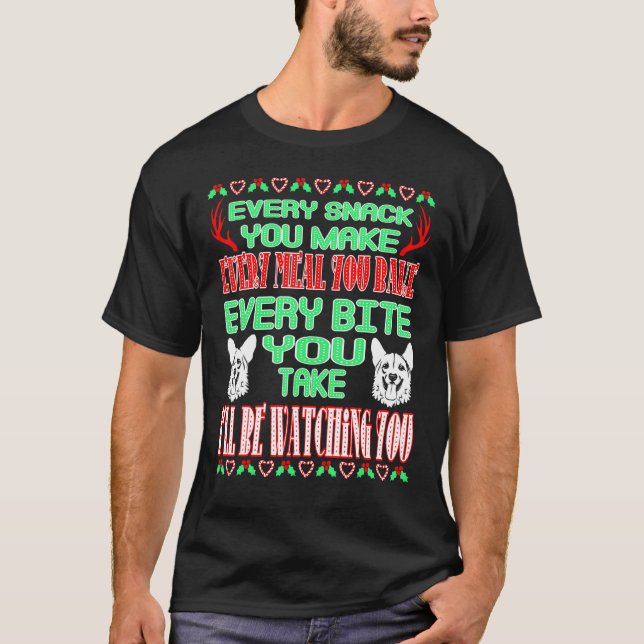 Camiseta Corgi vigilando cada bocado que tomas Navidad (Anverso)