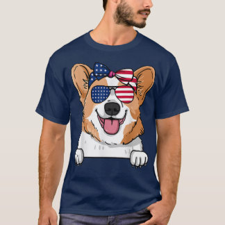 Camiseta Corgi Vintage Con Gafas De Sol Estadounidenses Y P