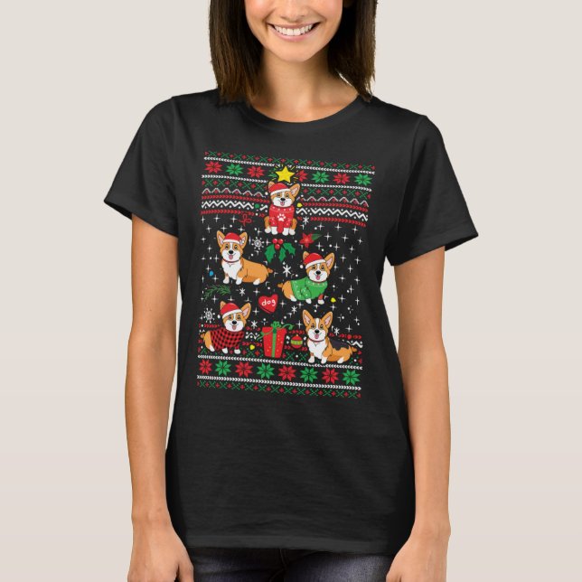 Camiseta Corgi Xmas Tree Santa Dog  Ugly Christmas (Anverso)