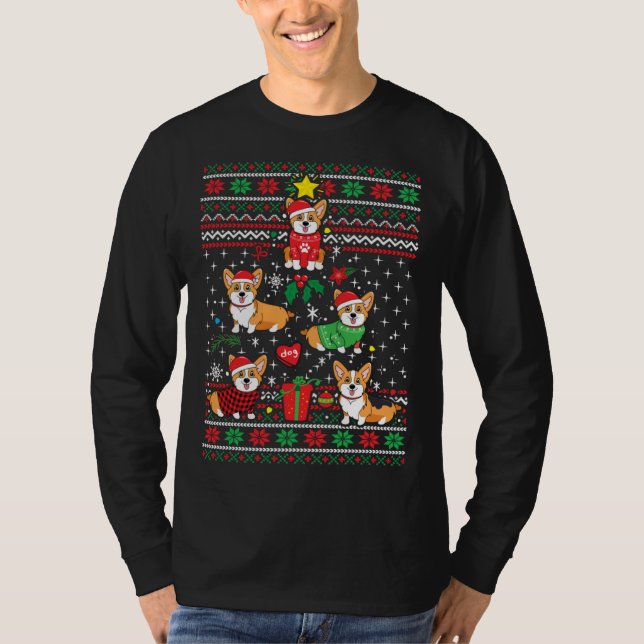 Camiseta Corgi Xmas Tree Santa Dog  Ugly Christmas (Anverso)