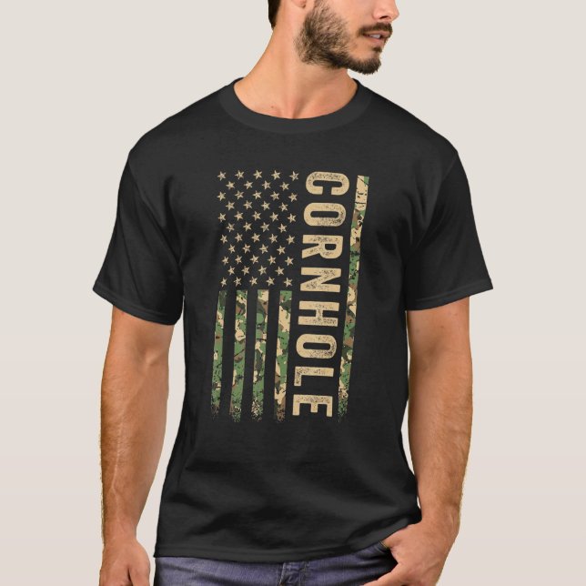 Camiseta Cornhole Bandera Americana Camo veterano patriótic (Anverso)