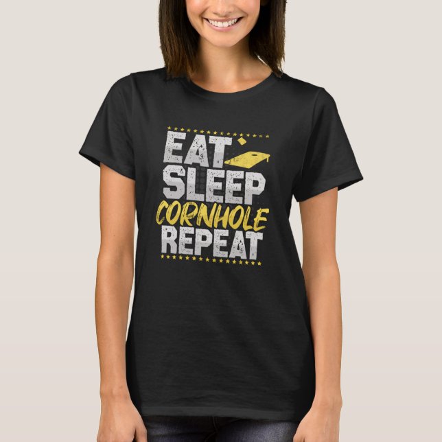 Camiseta Cornhole Eat Sleep Repeat Baggo Hobby Cornhole (Anverso)