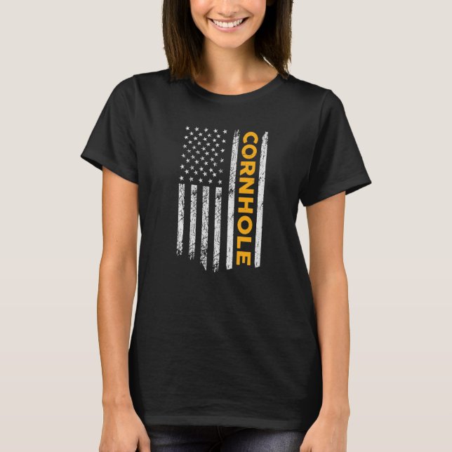Camiseta Cornhole Ee. Uu. Bandera Hombres Femenino Cornhole (Anverso)