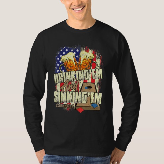 Camiseta Cornhole Para Hombres Beber Em Hundiendo Em 4 De J (Anverso)