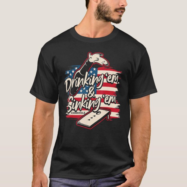 Camiseta Cornhole Para Hombres Beber Em Hundiendo Em 4 De J (Anverso)