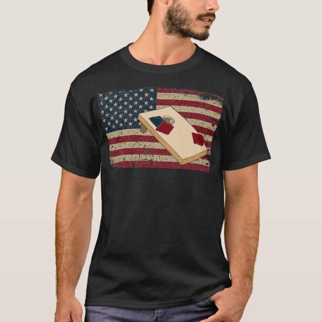 Camiseta Cornhole Player America Flag Tee I Orgulloso Bag (Anverso)