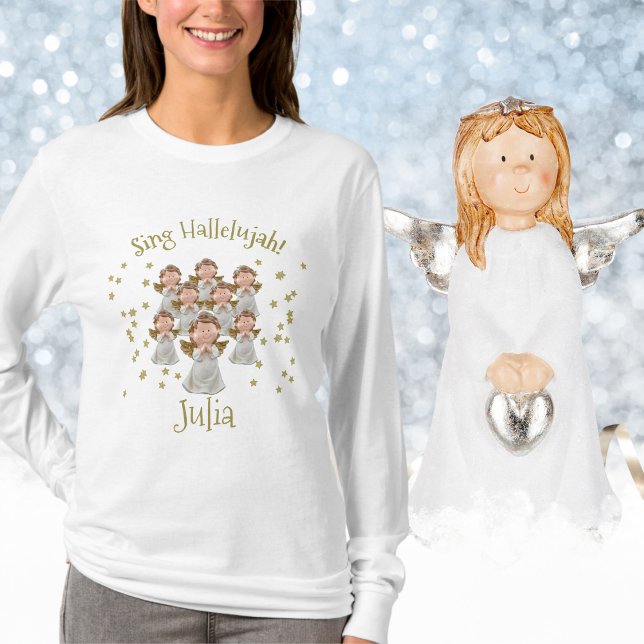 Camiseta Coro de ángeles navidades, con nombre (Christmas Angels Choir, With Name T-Shirt)