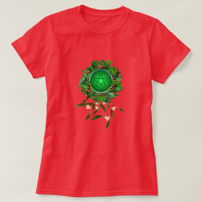 Camiseta Corona de acebo con pentáculo y muérdago (Diseño del anverso)