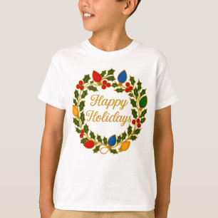 Camiseta Corona de Felices Fiestas Luces de Navidad y Acebo