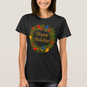 Camiseta Corona de Felices Fiestas Luces de Navidad y Acebo