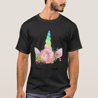 Camiseta Corona de flor de arcoiris suave unicornio de larg