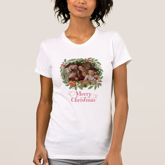 Camiseta Corona de Navidad con Foto Familiar Personalizada  (Anverso)