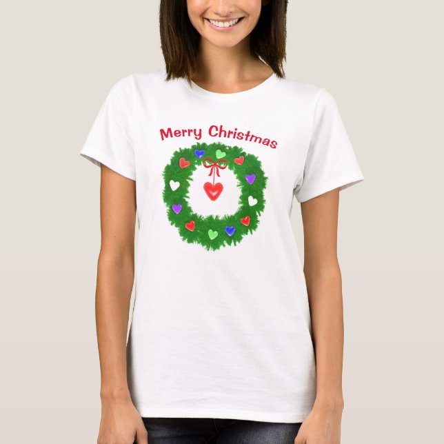 Camiseta Corona de Navidad de Corazones (Anverso)