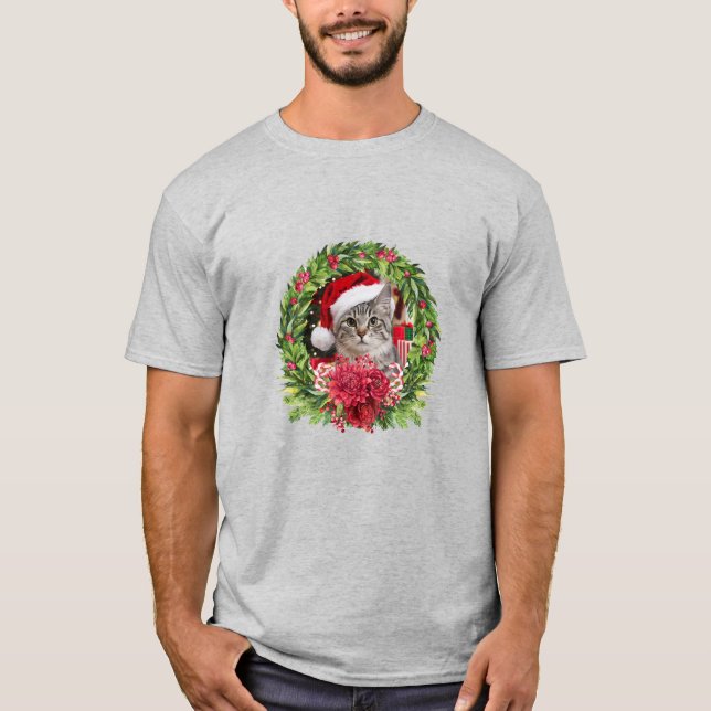 Camiseta Corona de Navidad de gato atigrado (Anverso)