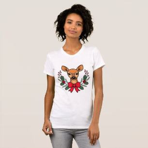 Camiseta Corona de Navidad de Reno Holly Invierno Animal La