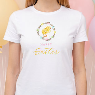 Camiseta Corona de sauce y pollito amarillo Feliz Pascua
