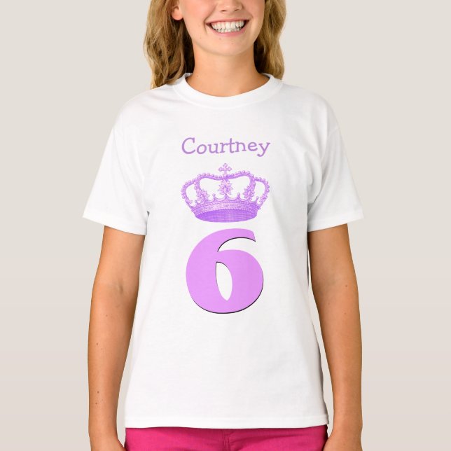 Camiseta Corona del chica de 6 cumpleaños y nombre de (Anverso)