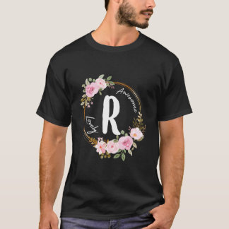 Camiseta Corona floral con letra R inicial Día de la Madre