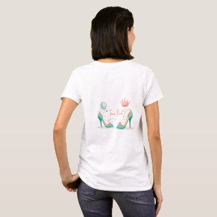 Camiseta Corona y tacones altos: tema glamuroso rosa y ment