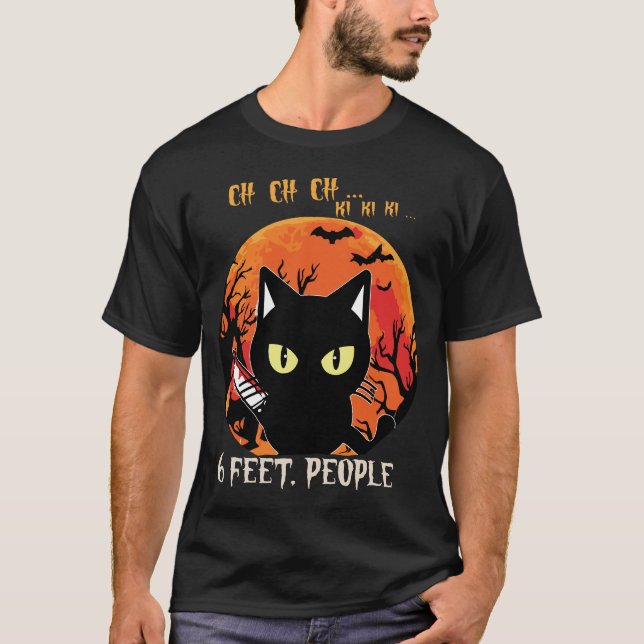 Camiseta Coronavirus de gato de Halloween de distanciamient (Anverso)